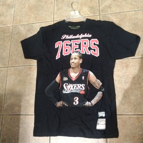 Mitchell and Ness Hardwood Classics Allen Iverson 76ers NBA Black T Shirt L LG - Picture 7 of 7